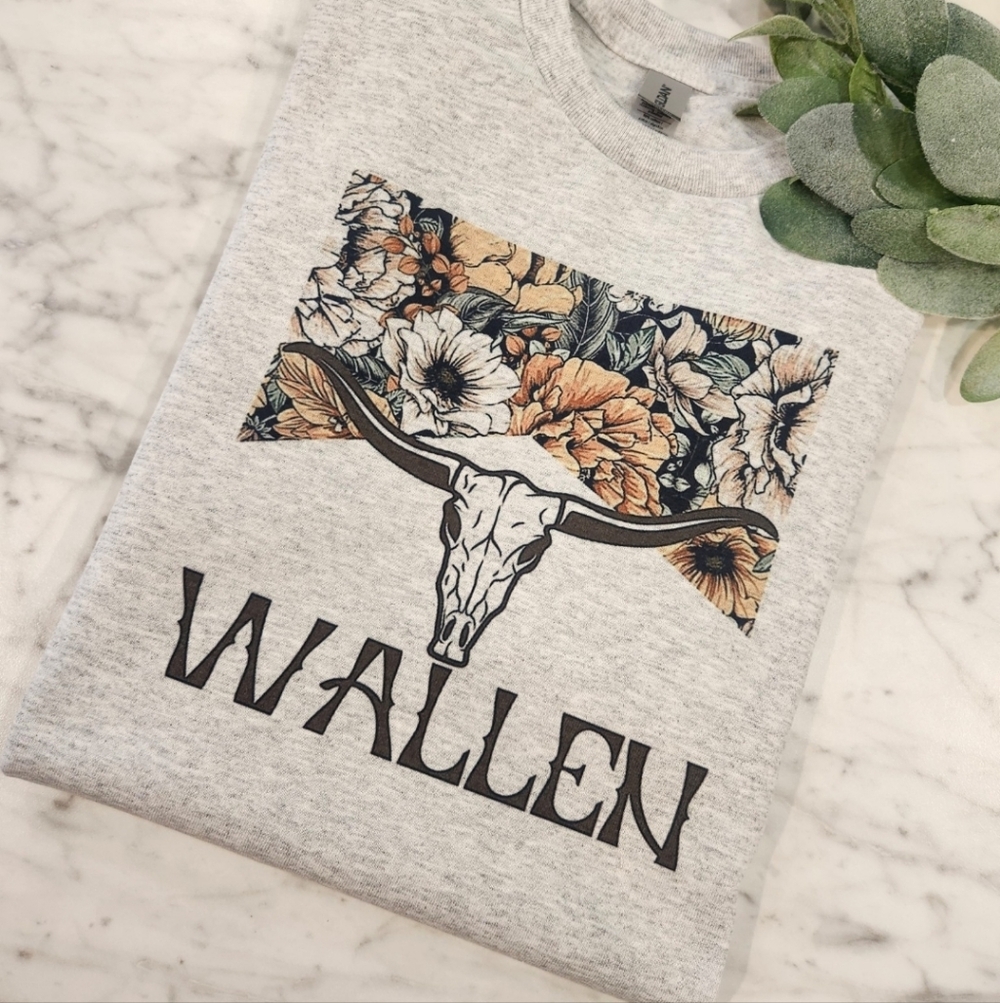 Wallen shirt bull skull country popular trendy Western Short Sleeve Floral
